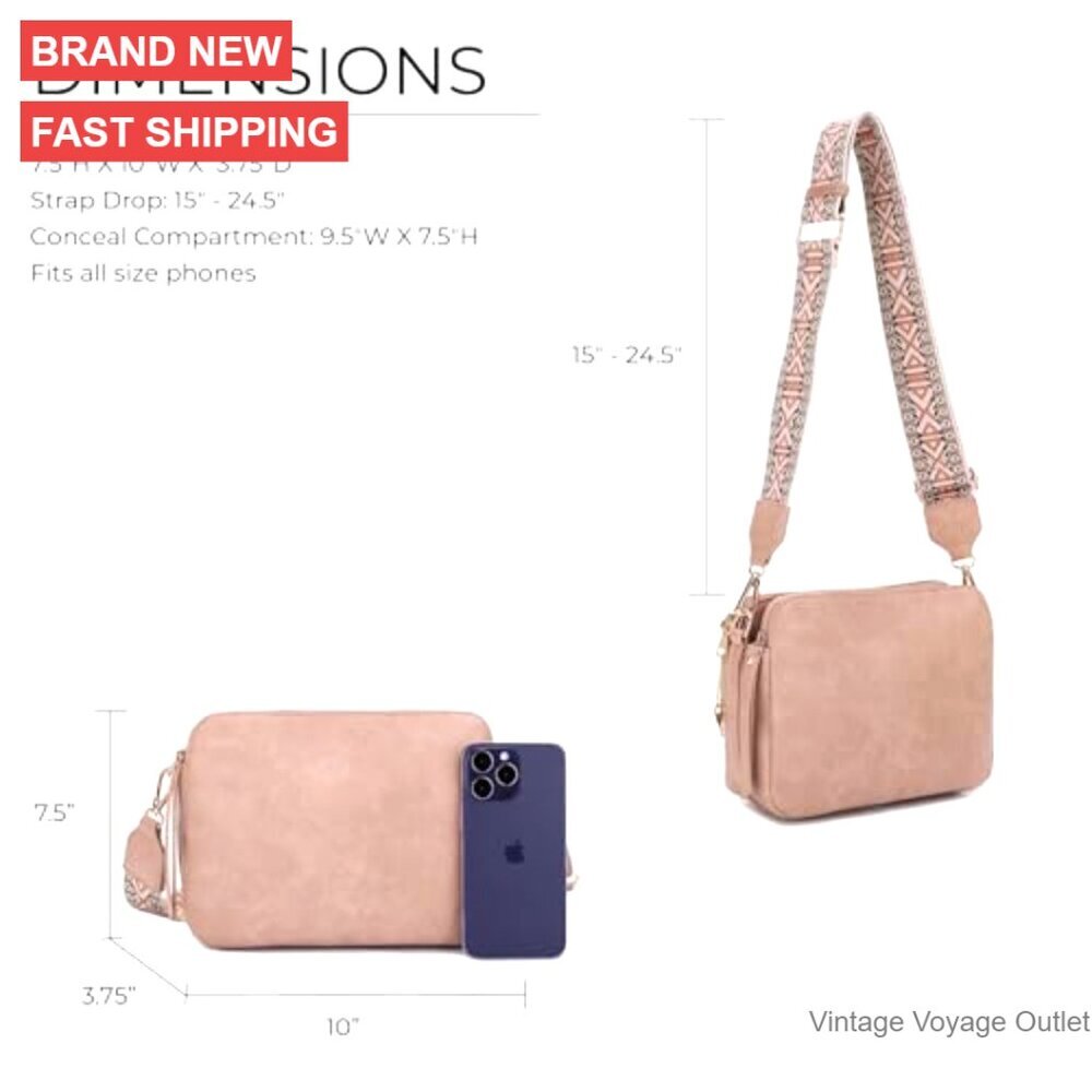 Lightweight Medium Crossbody Purse with Lockable Compartments and Guitar Strap - Picture 5 of 7